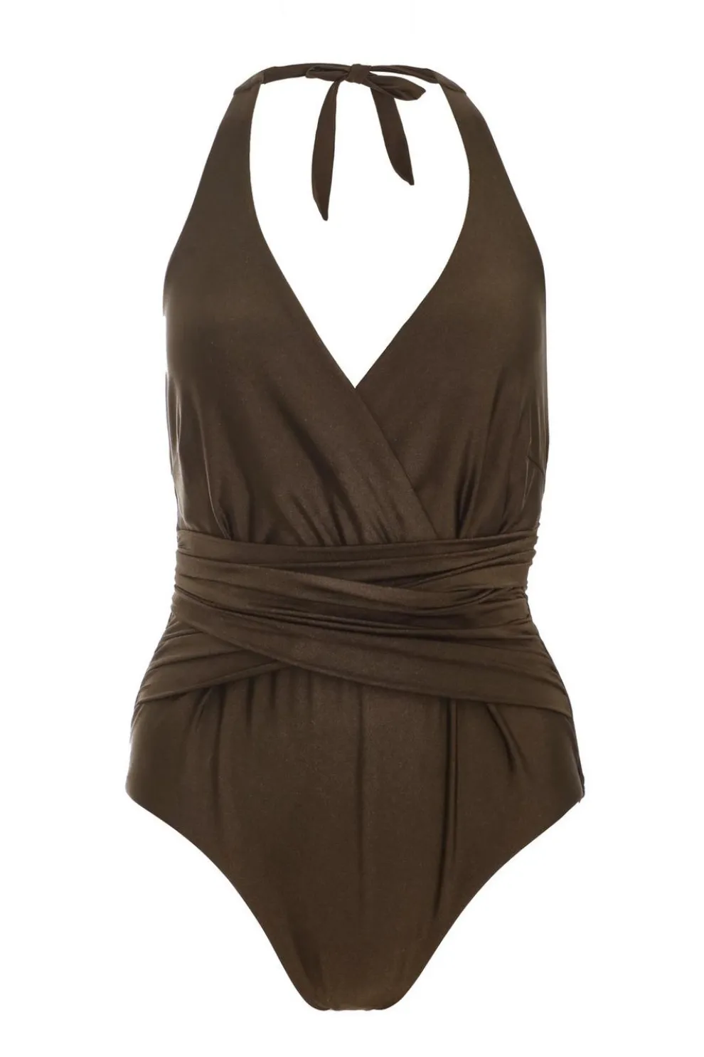 Brown Plunge Wrap Swimsuit