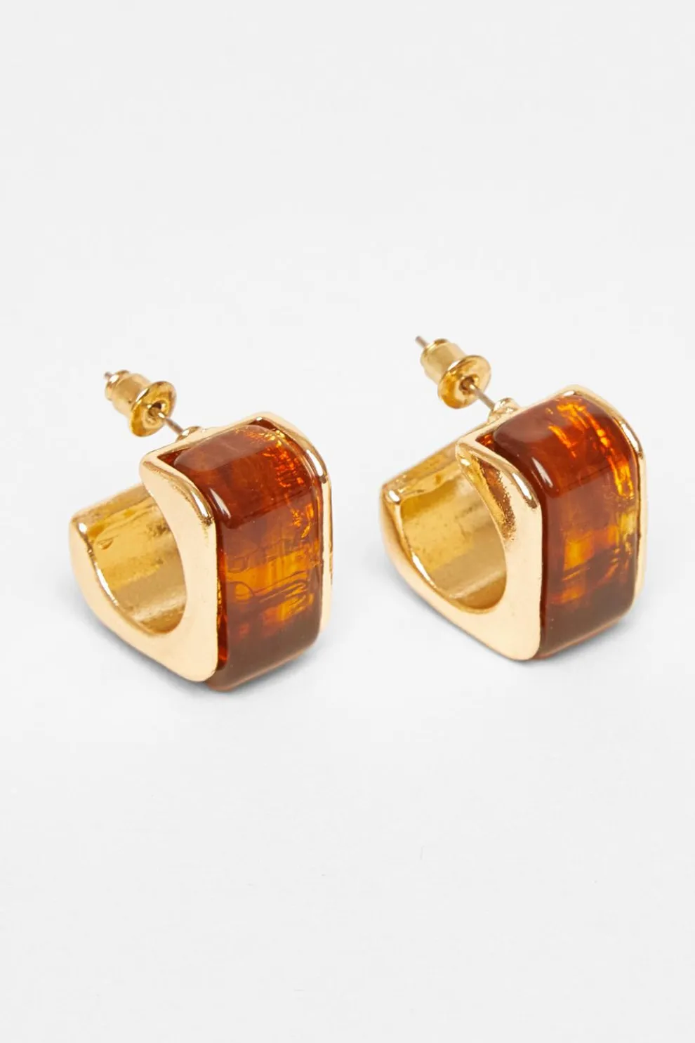 Brown Resin Geometric Hoop Earrings