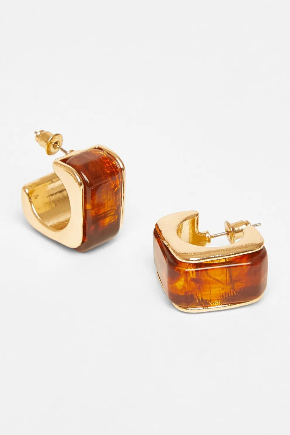 Brown Resin Geometric Hoop Earrings