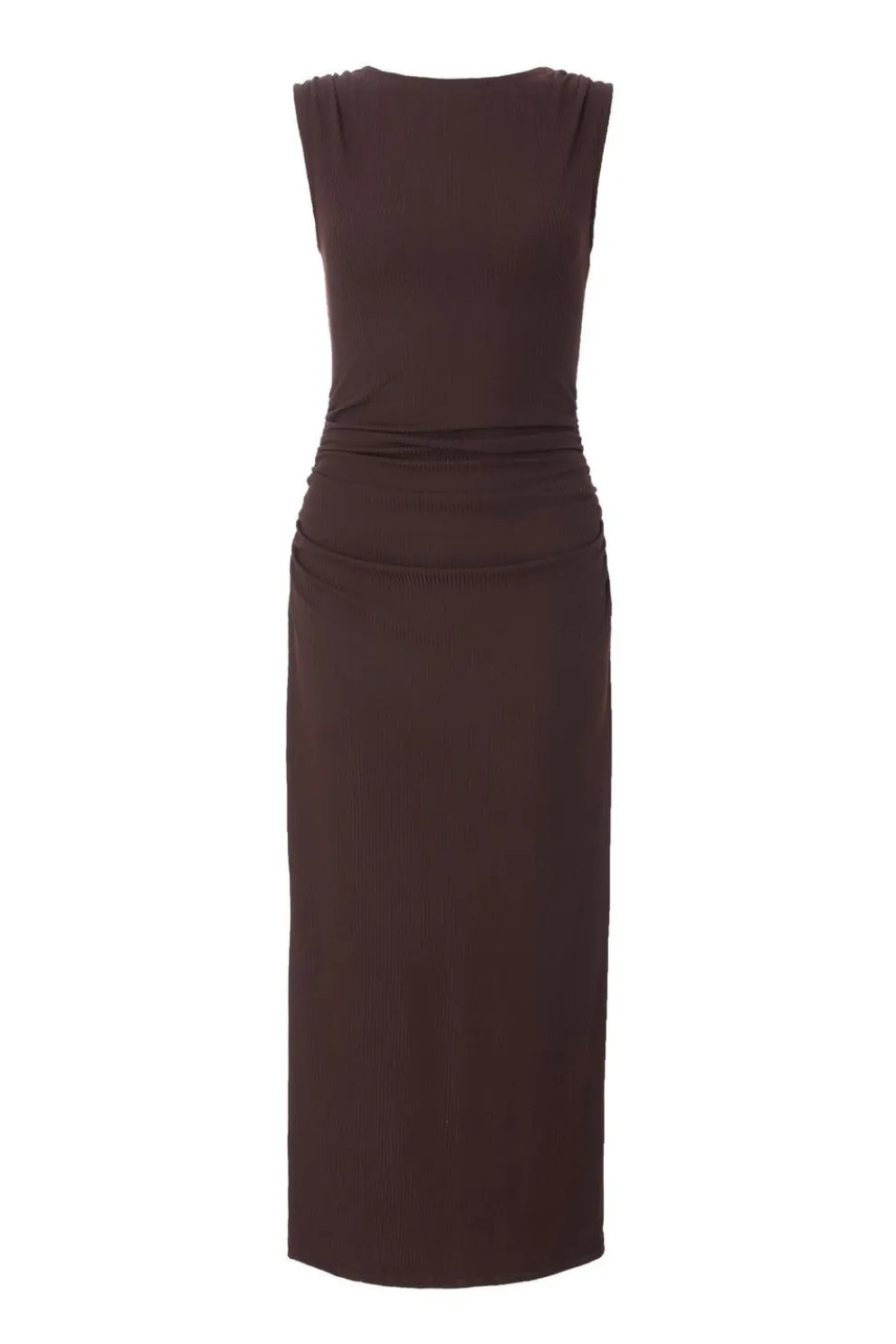 Brown Ribbed Midaxi Dress