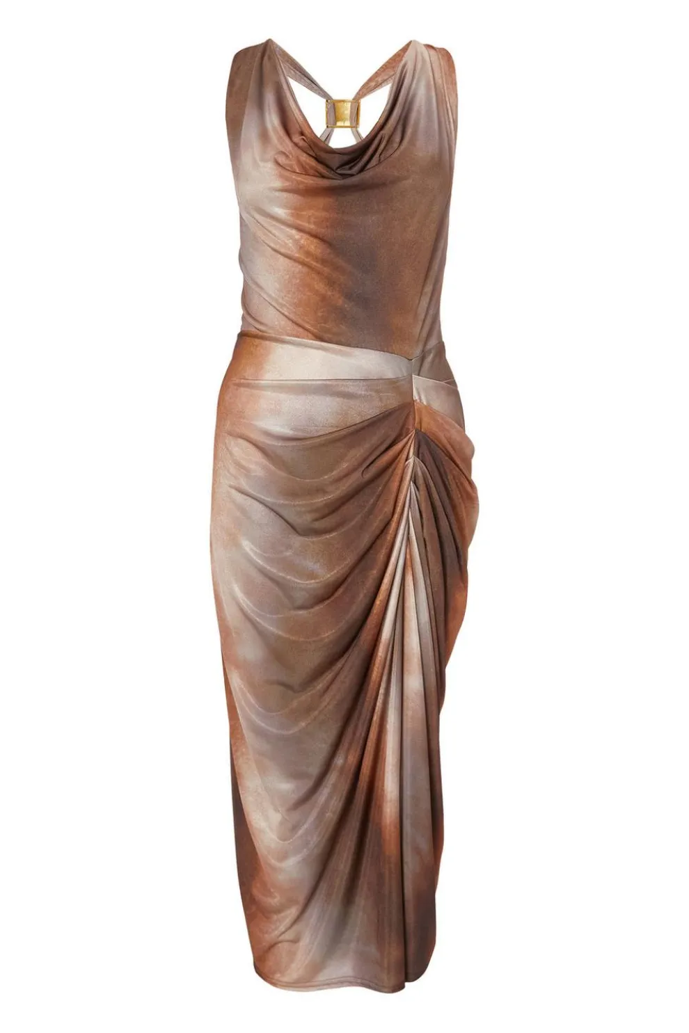 Brown Ruched Side Midi Dress