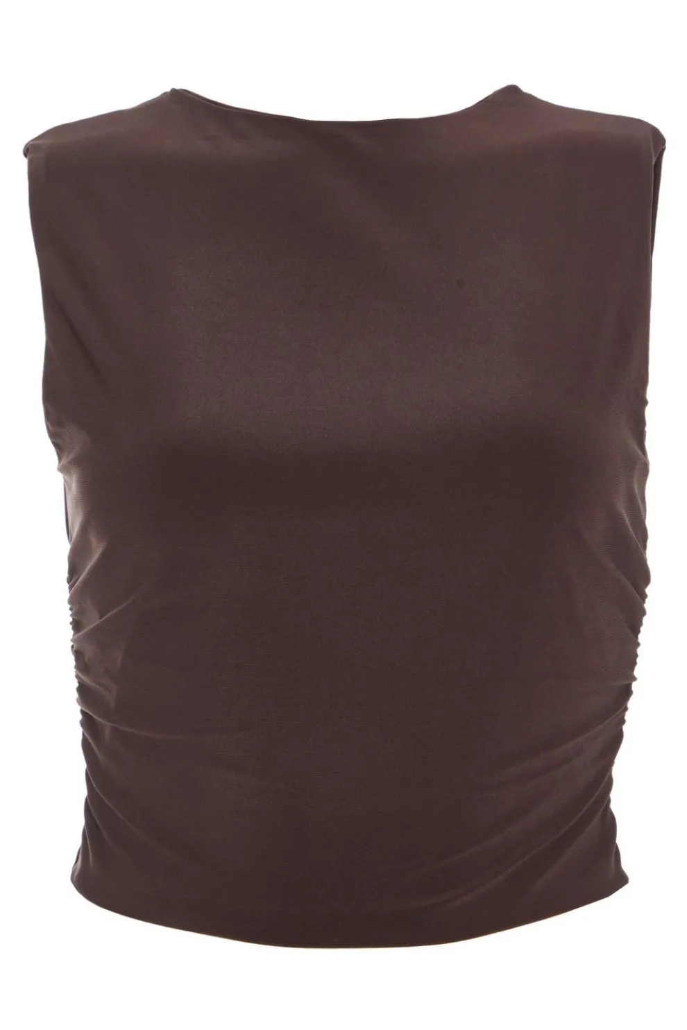 Brown Ruched Sleeveless Crop Top