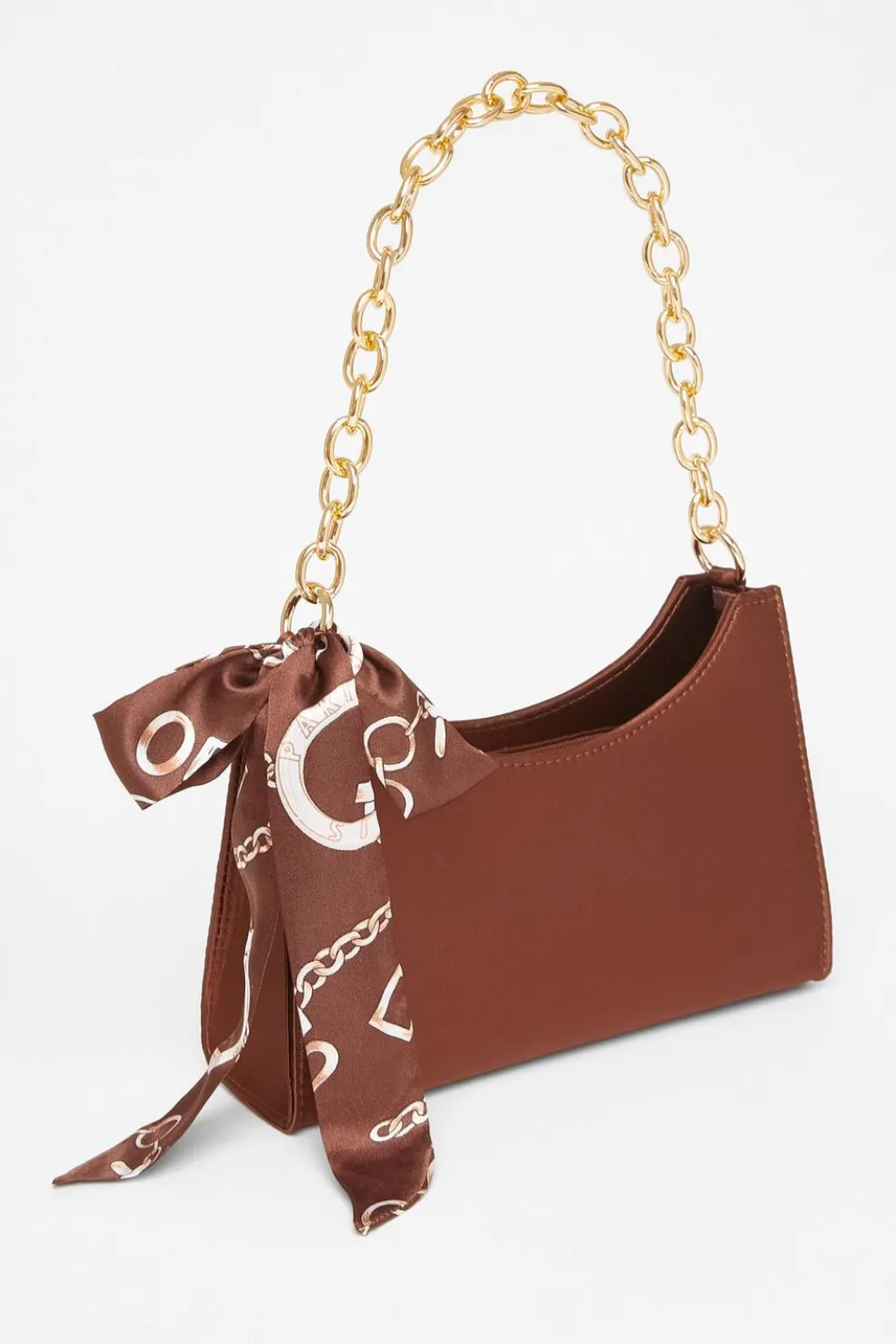 Brown Satin Chain Shoulder Bag