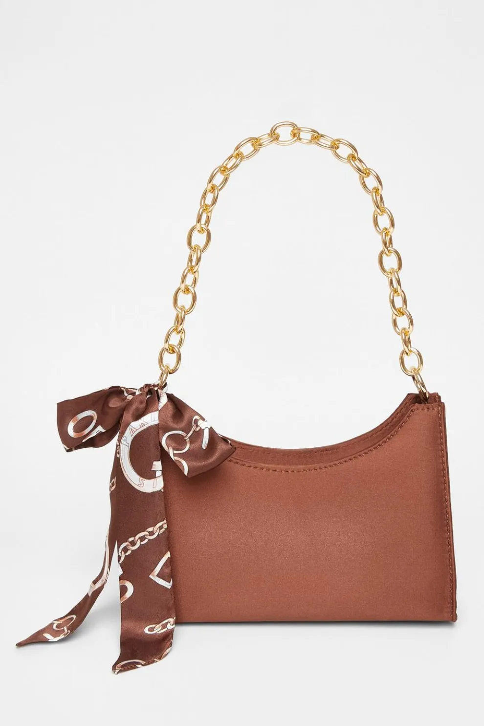 Brown Satin Chain Shoulder Bag