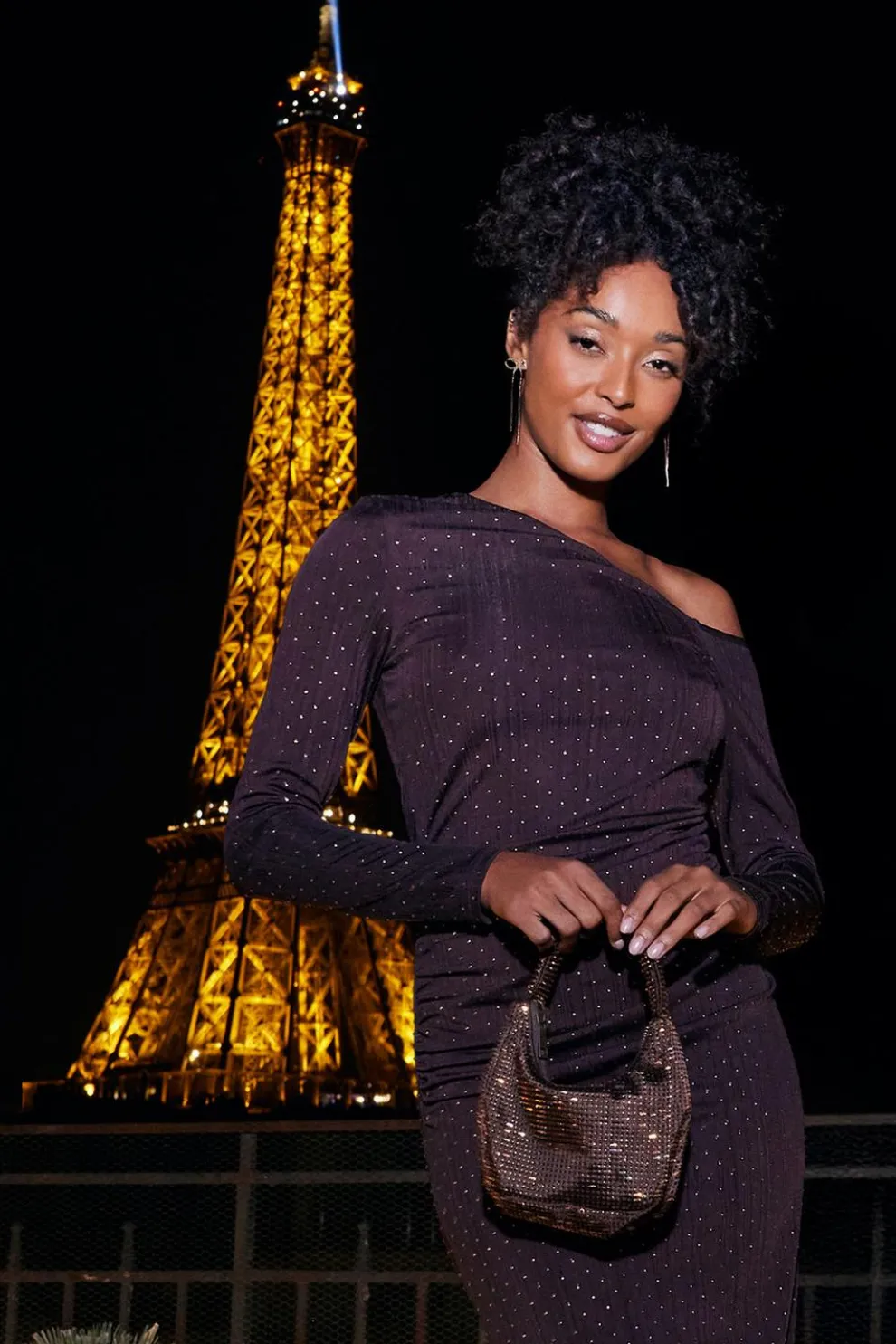 Brown Satin Diamante Bag