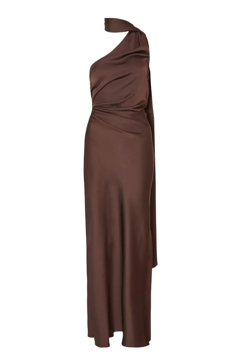 Brown Satin Wrap Neck Maxi Dress