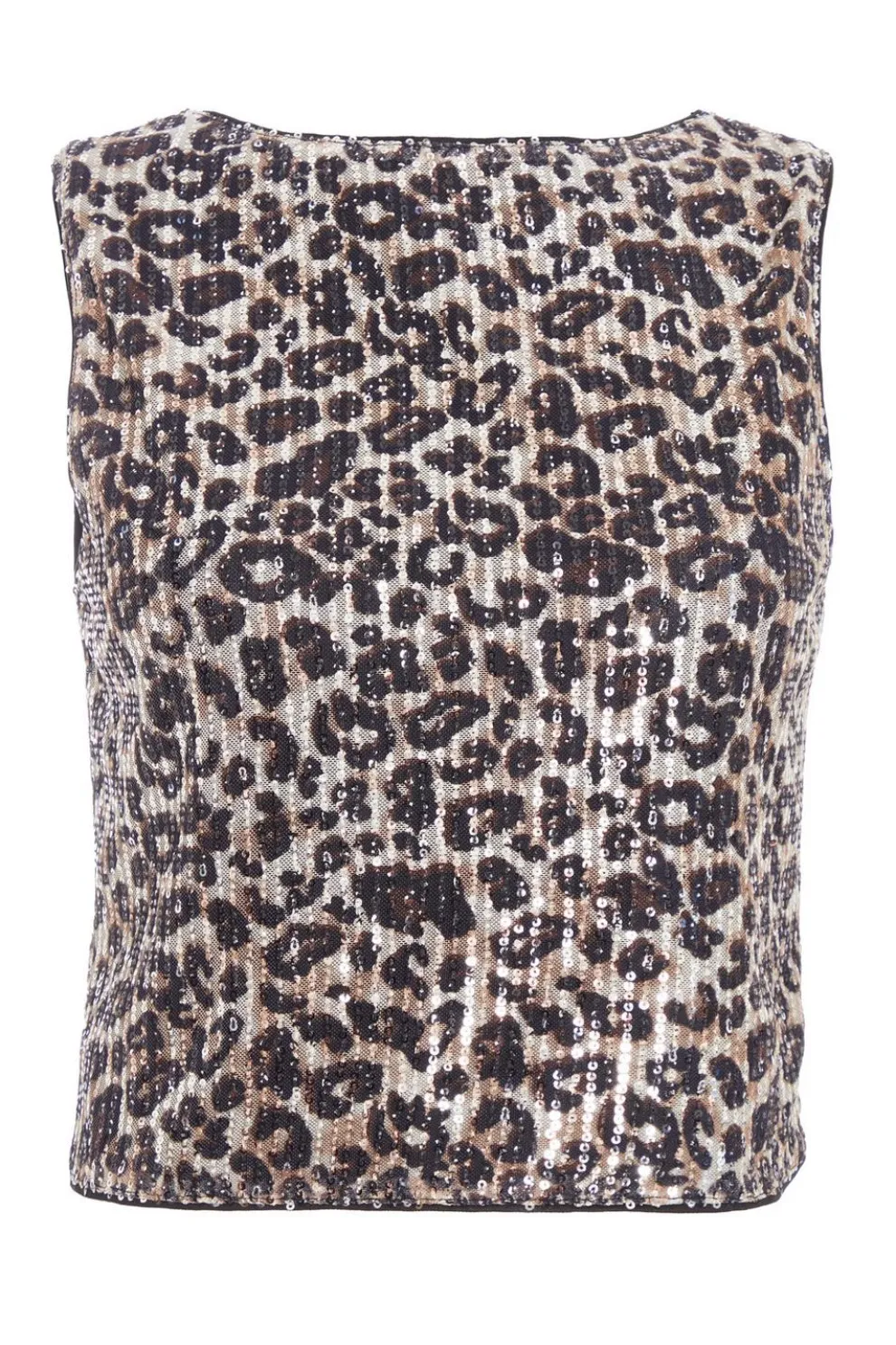 Brown Sequin Leopard Print Crop Top