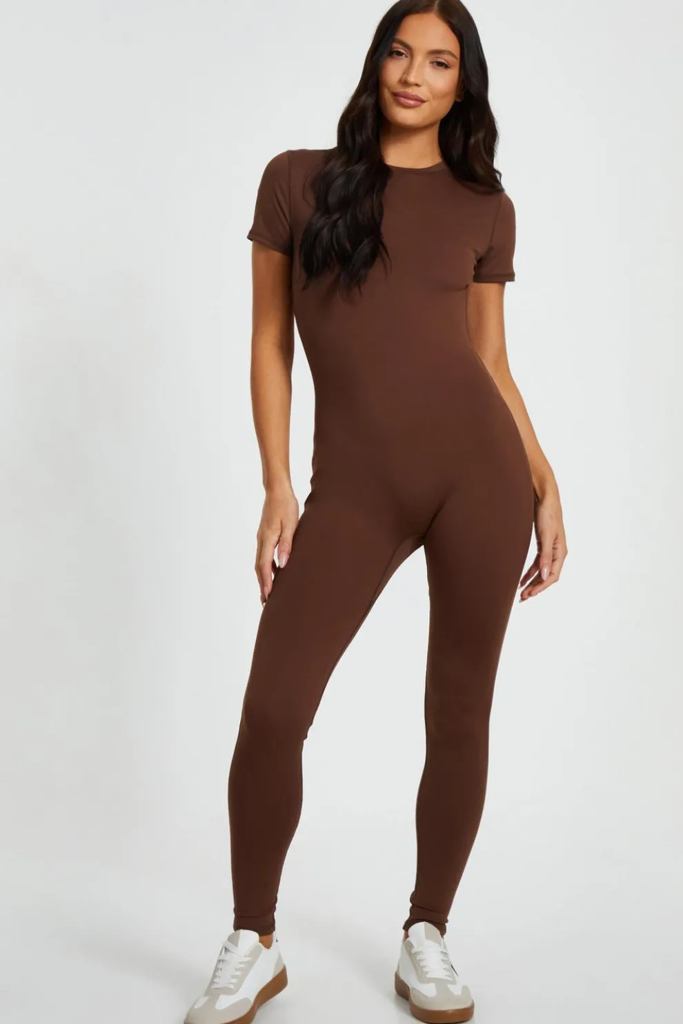 Brown Short Sleeve Unitard