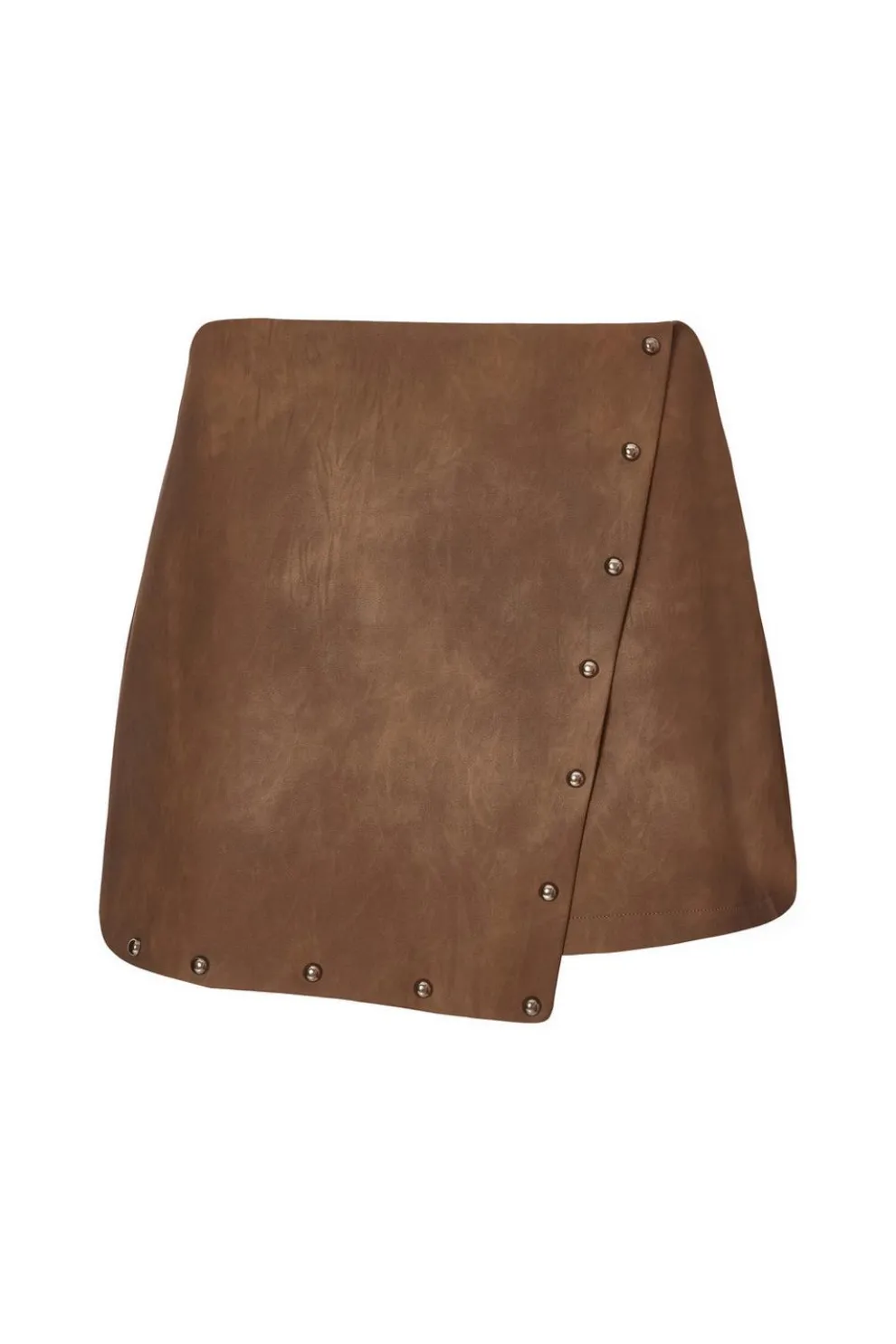 Brown Studded Faux Leather Skort