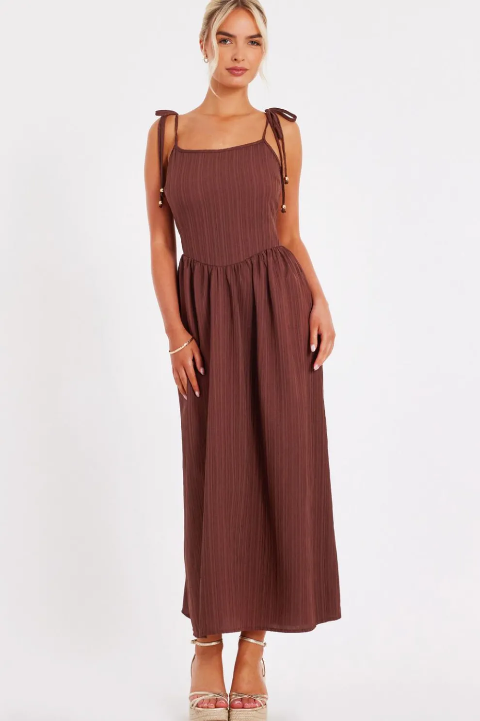 Brown Textured Midi Dress
