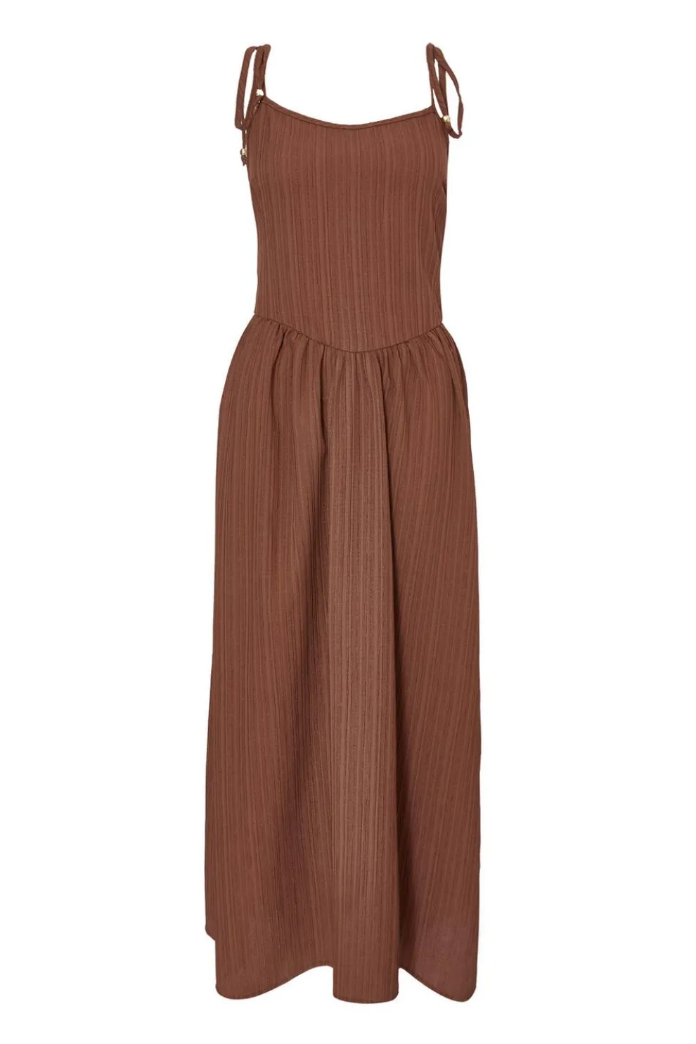 Brown Textured Midi Dress