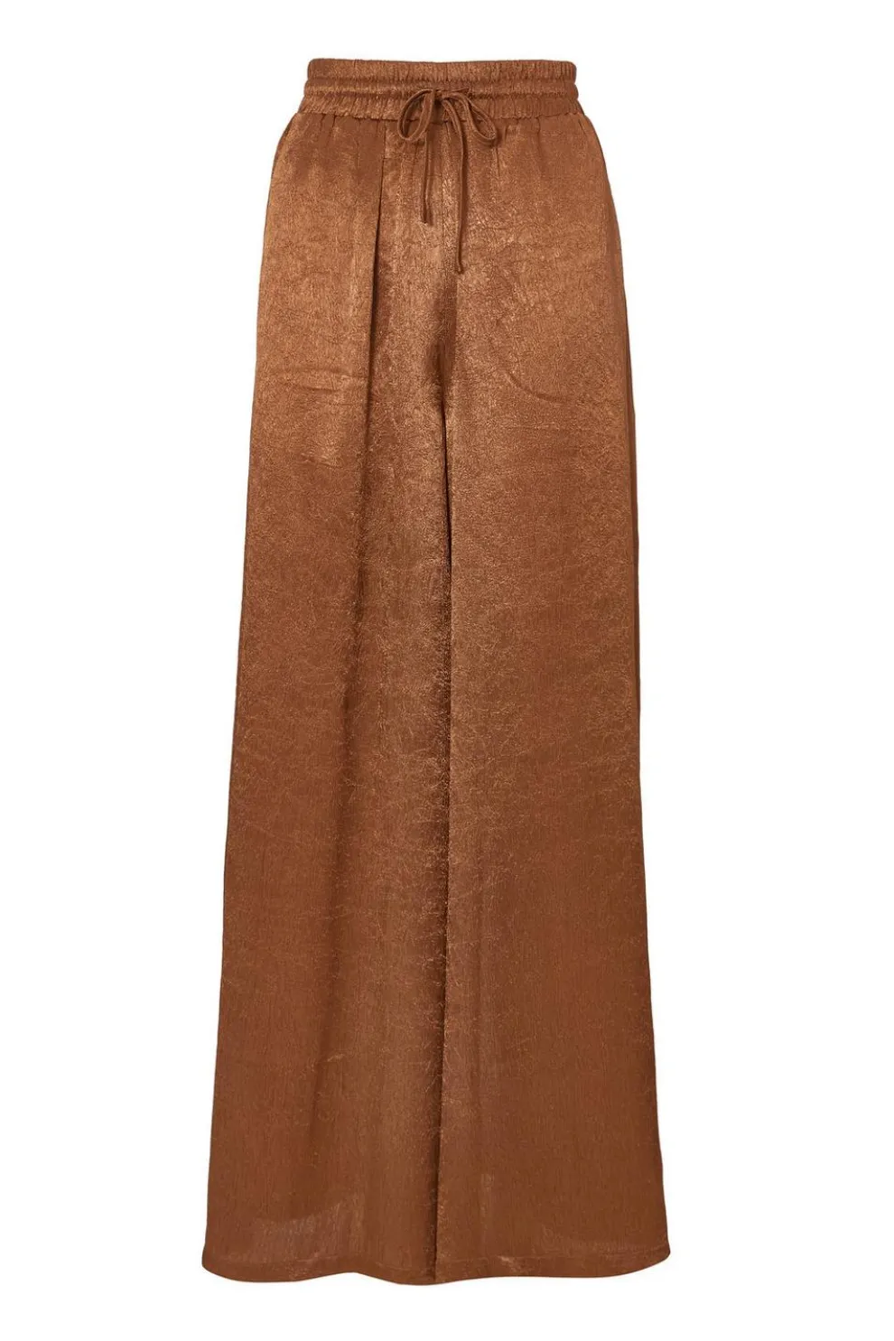 Brown Textured Satin Palazzo Trousers
