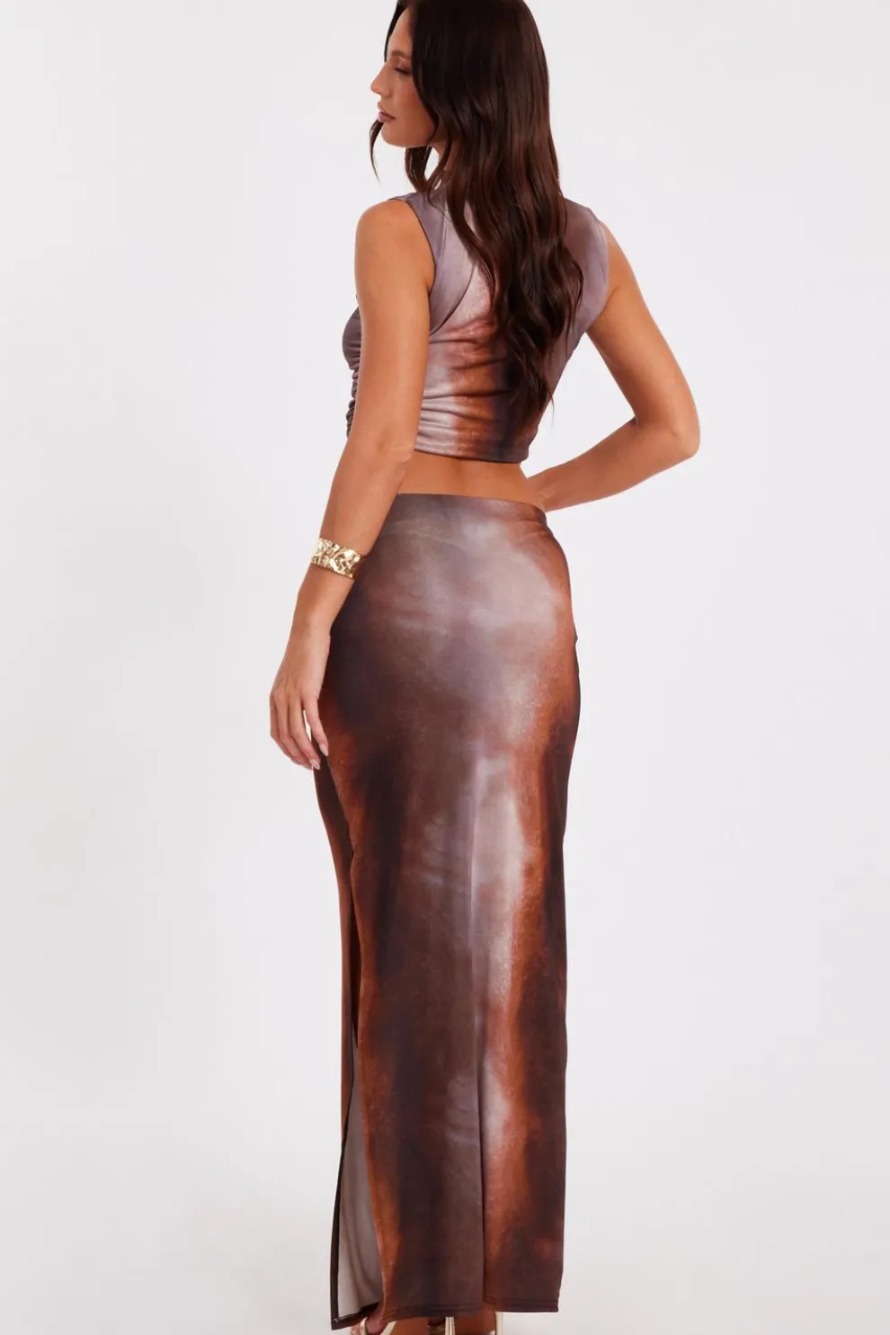 Brown Tie Dye Maxi Skirt