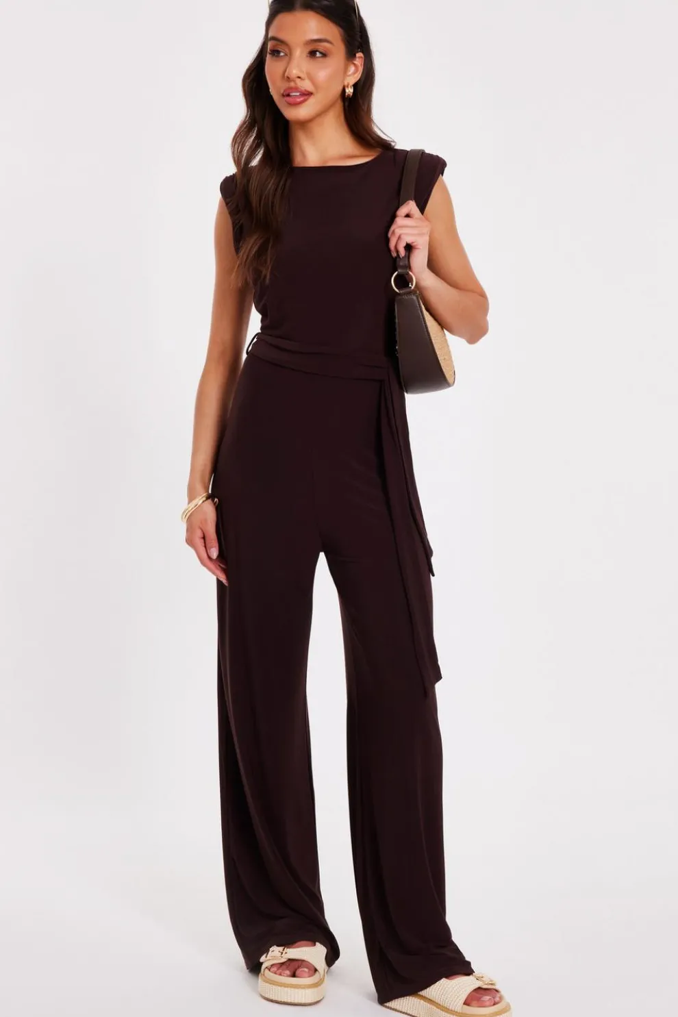 Brown Tie Waist Jumpsuit