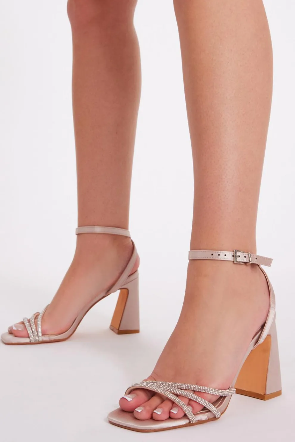 Champagne Diamante Block Heels