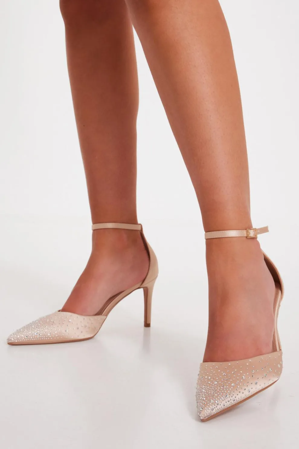 Champagne Satin Diamante Court Heels