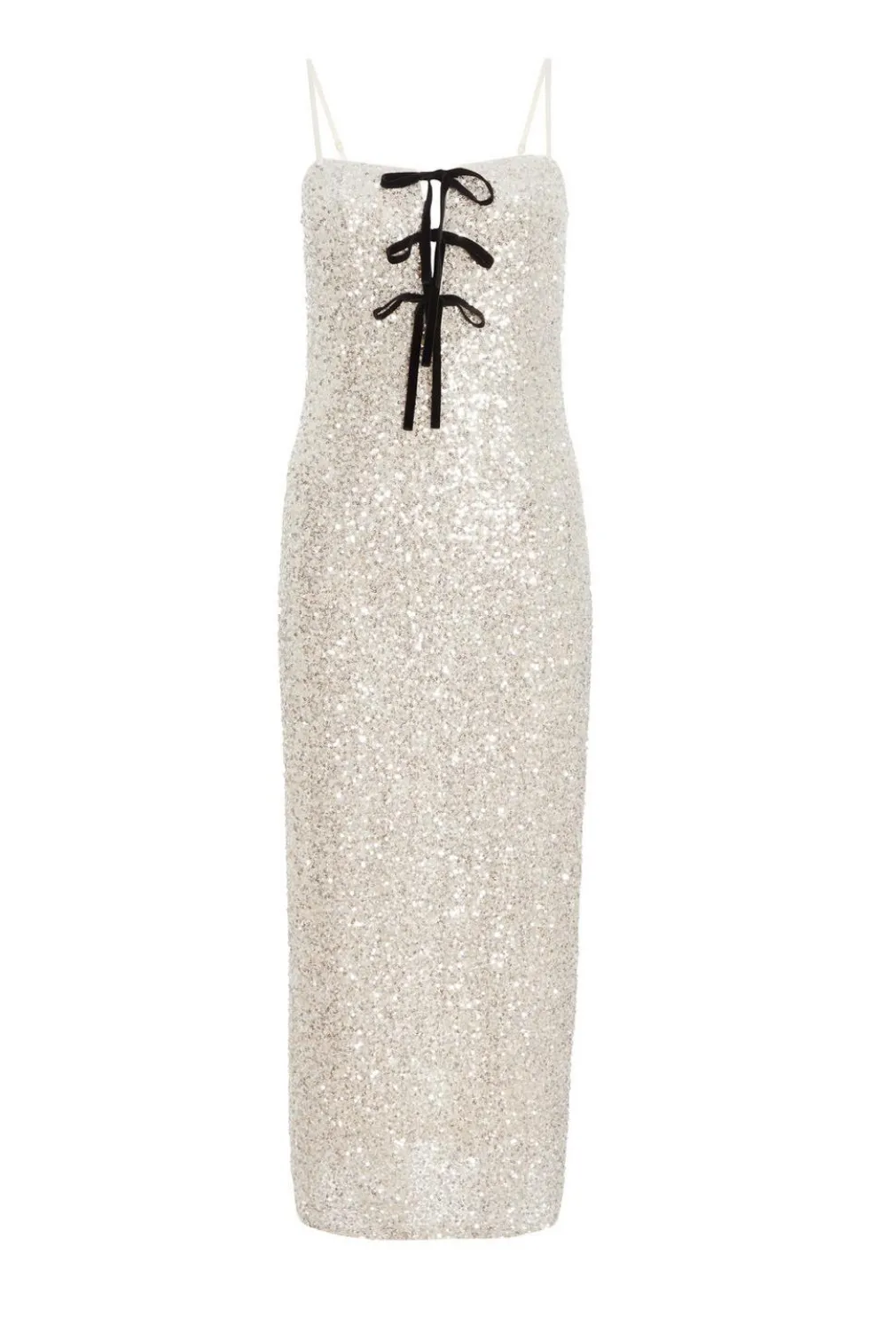 Champagne Sequin Bow Front Midaxi Dress