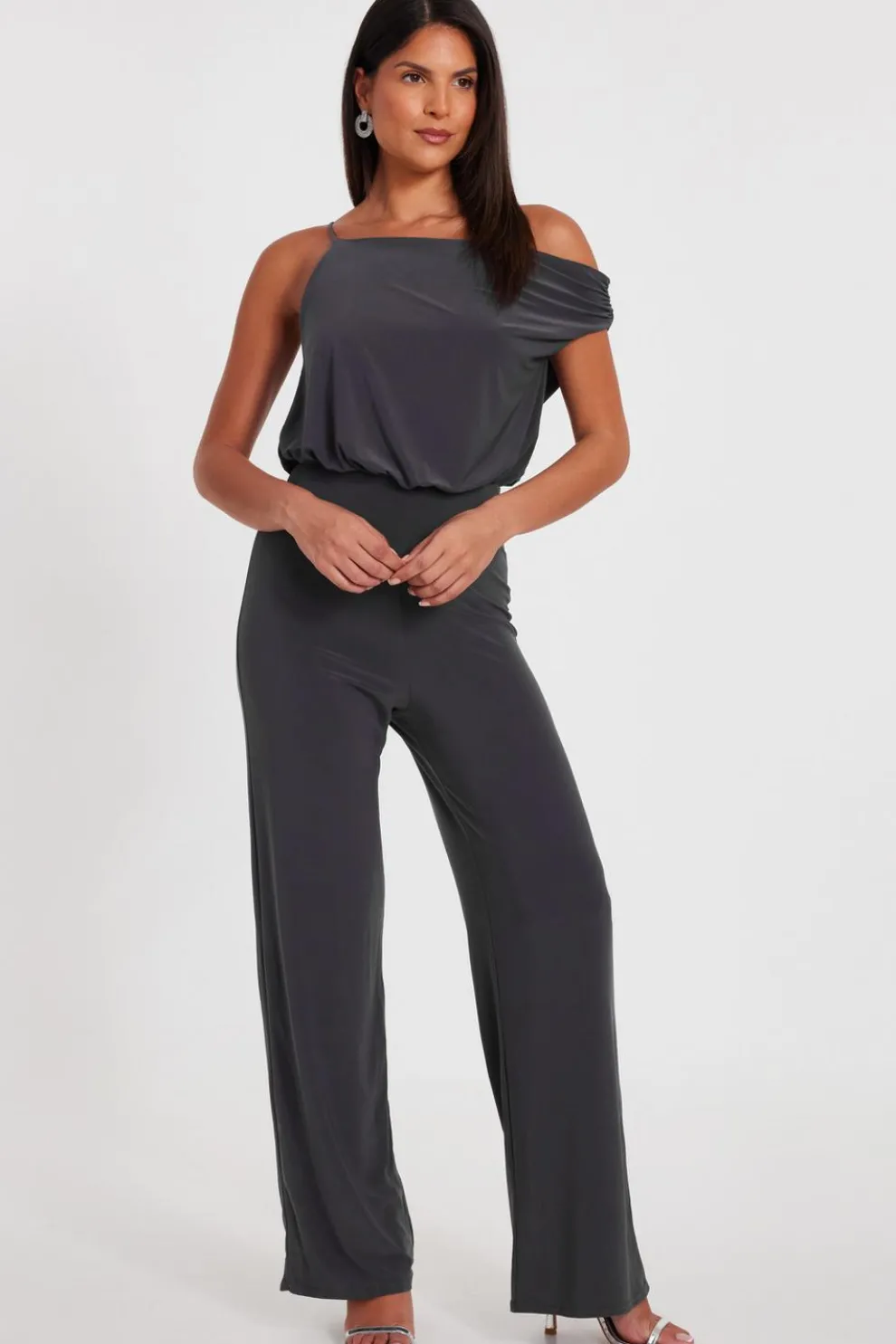 Charcoal Asymmetric Draped Jumpsuit