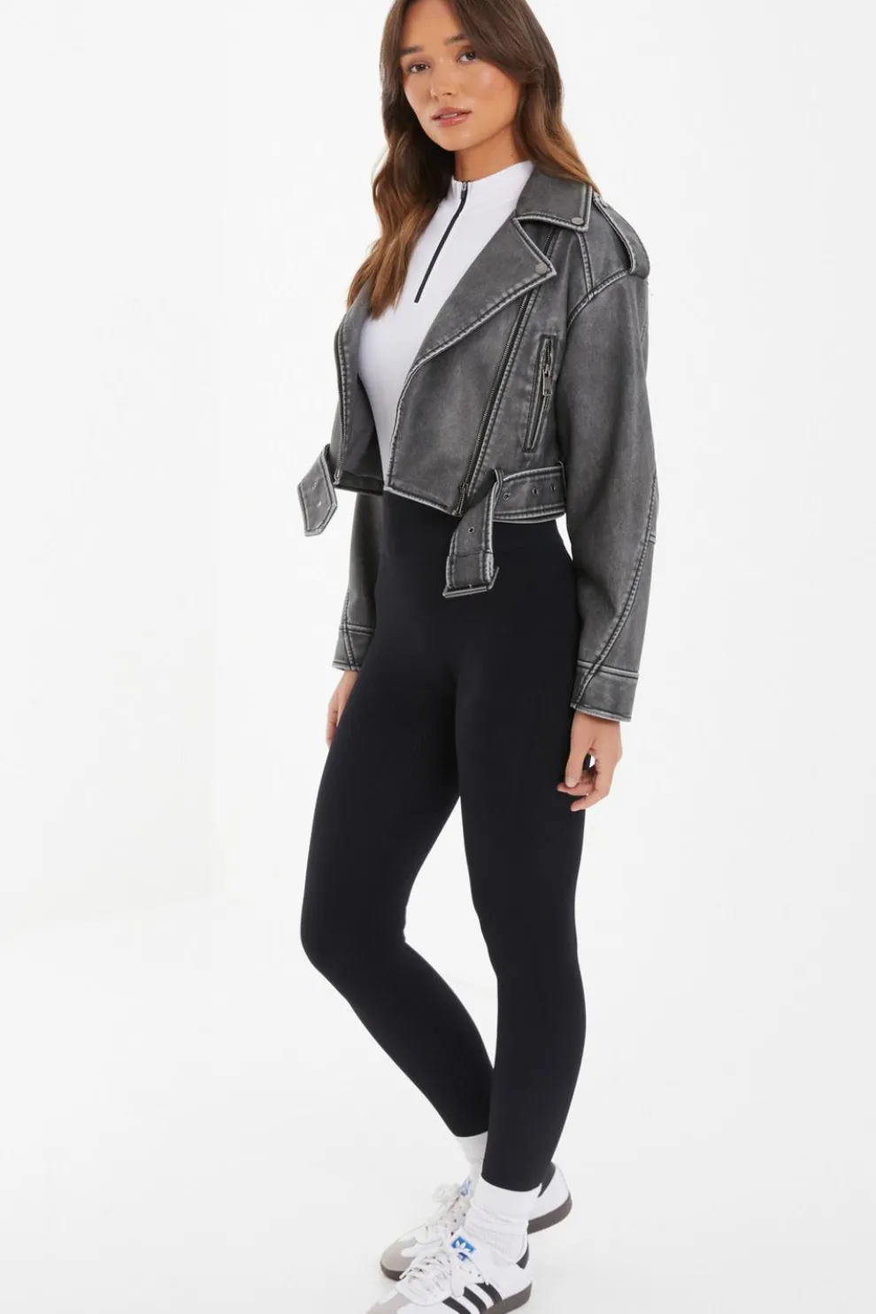 Charcoal Faux Leather Oversized Biker Jacket