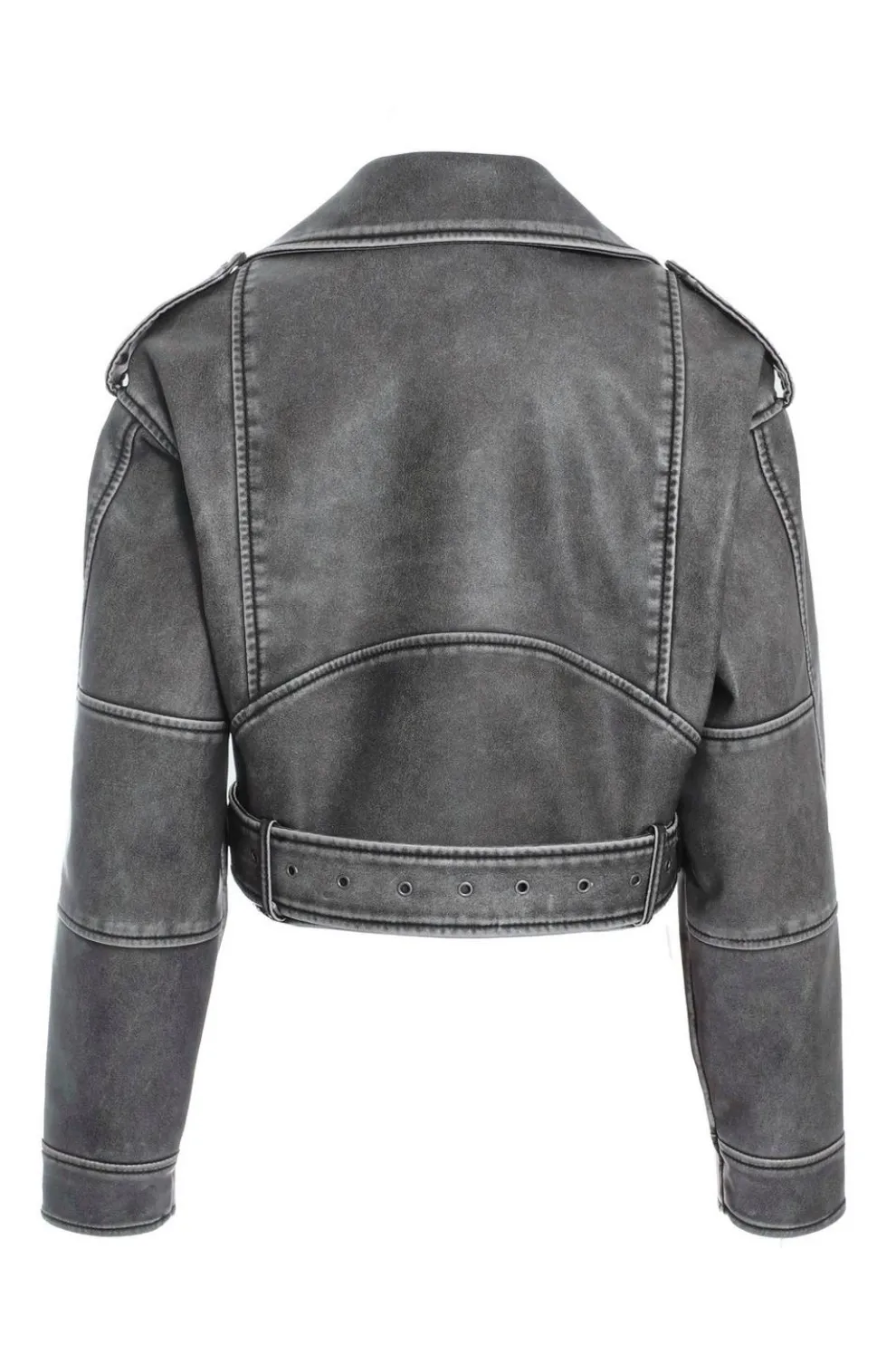 Charcoal Faux Leather Oversized Biker Jacket