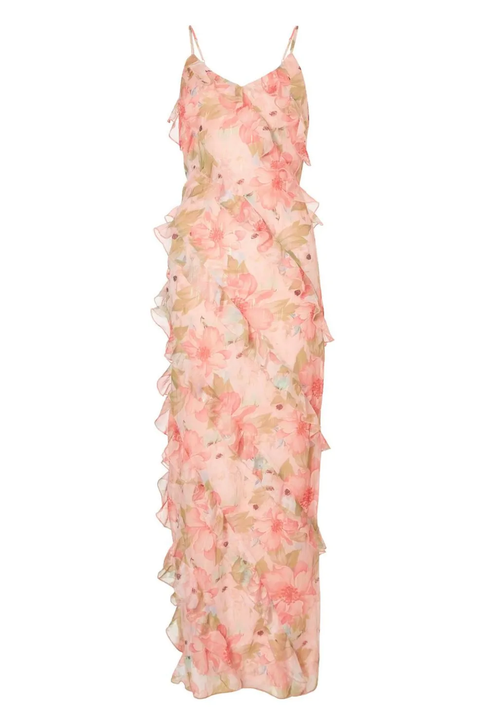 Coral Chiffon Floral Maxi Dress