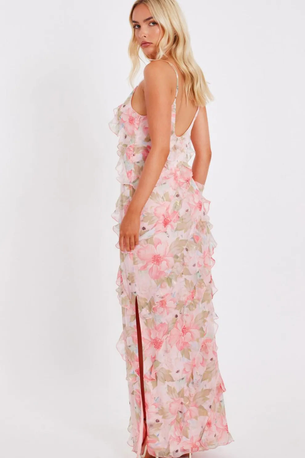 Coral Chiffon Floral Maxi Dress