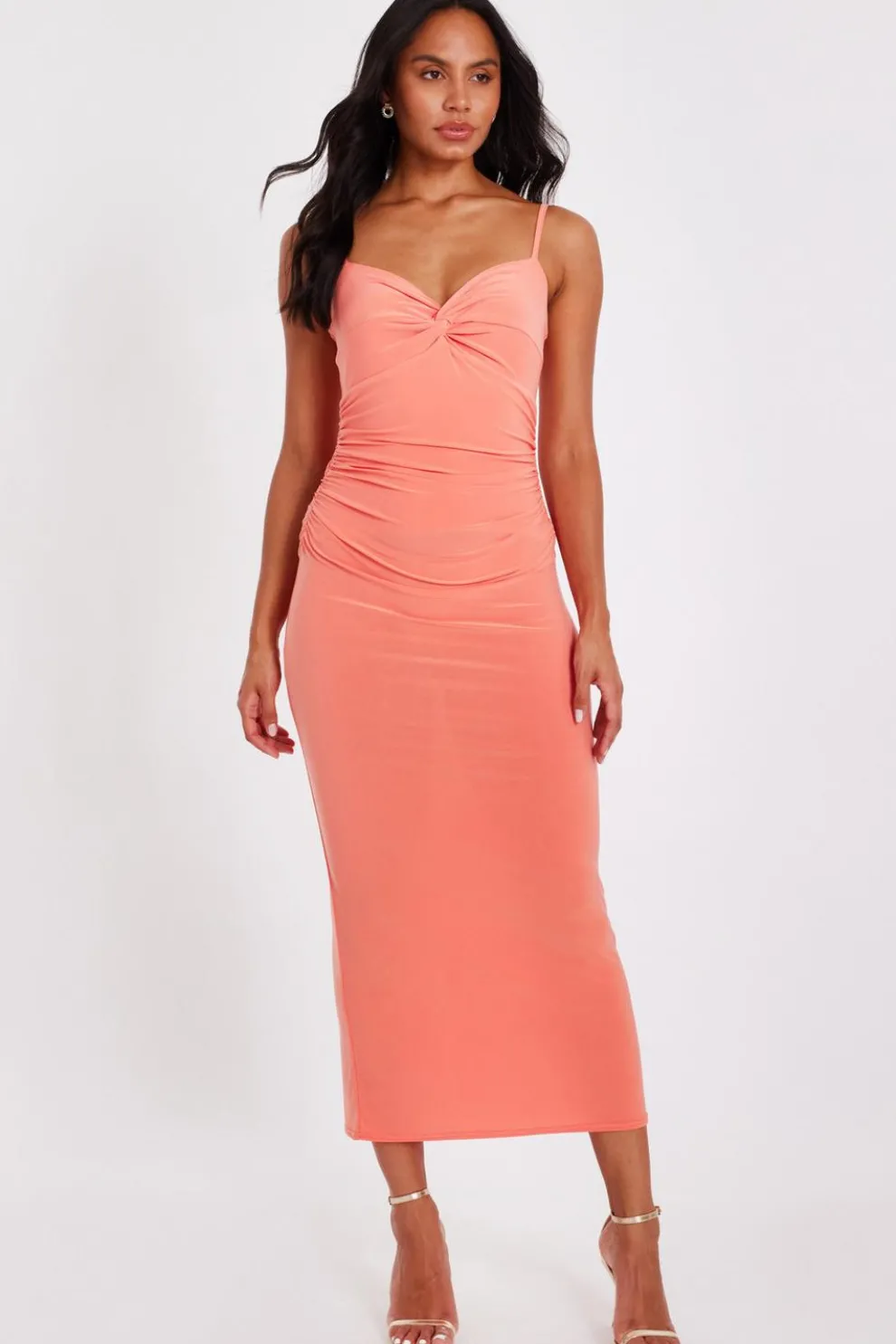 Coral Knot Detail Midi Dress