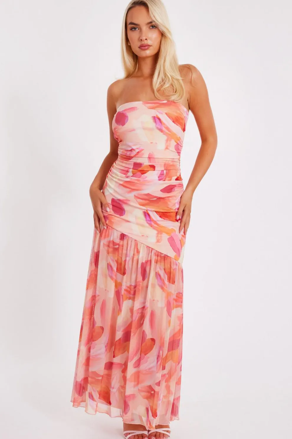 Coral Mesh Floral Midaxi Dress