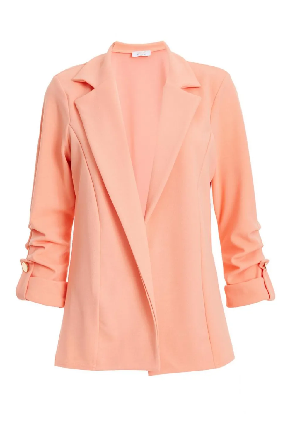 Coral Ruched Sleeve Blazer