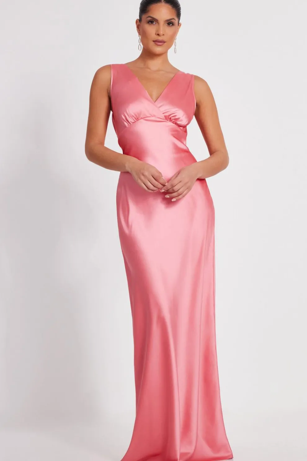 Coral Satin Cowl Back Maxi Dress