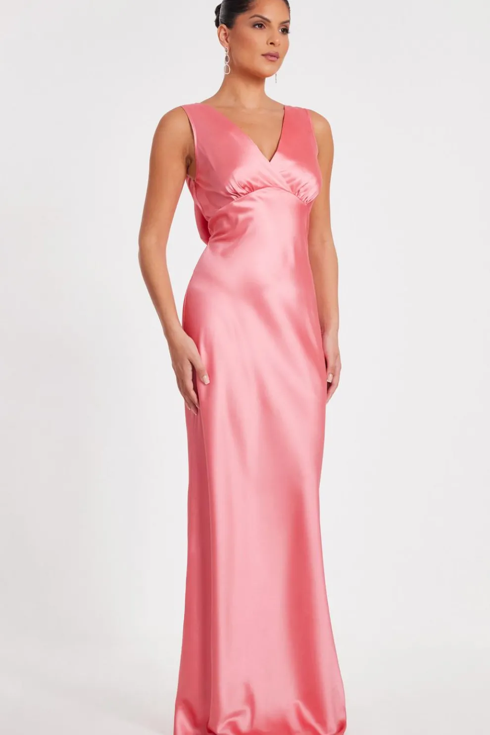 Coral Satin Cowl Back Maxi Dress