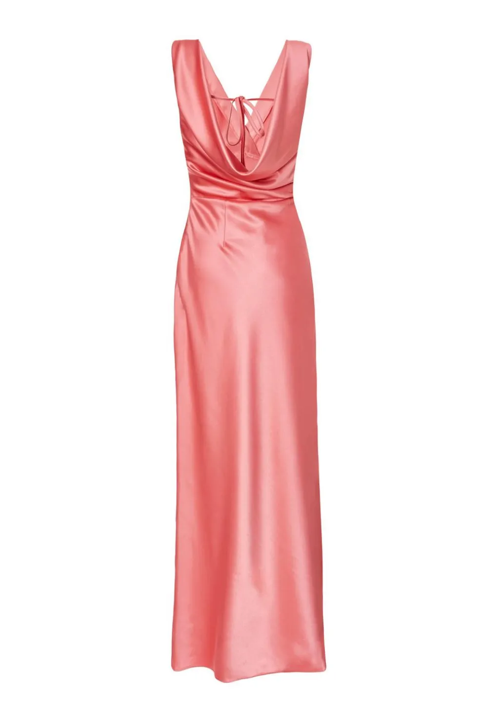 Coral Satin Cowl Back Maxi Dress