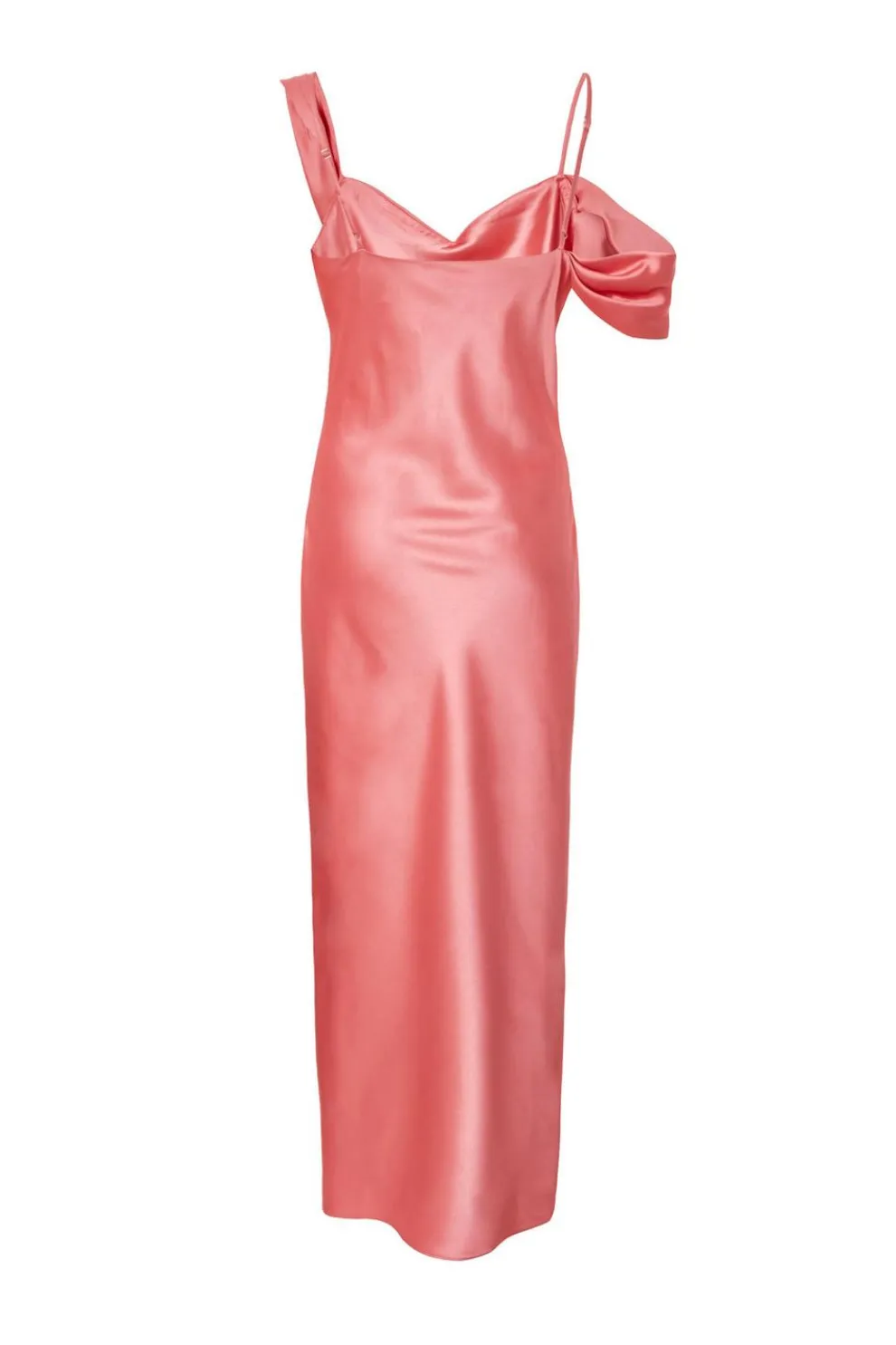 Coral Satin Drop Shoulder Maxi Dress