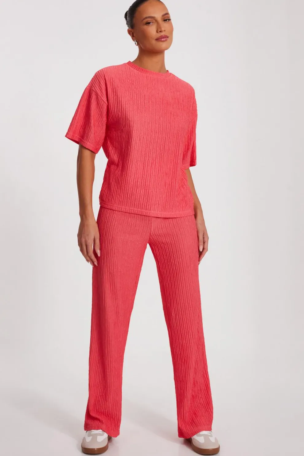Coral Textured Palazzo Trousers
