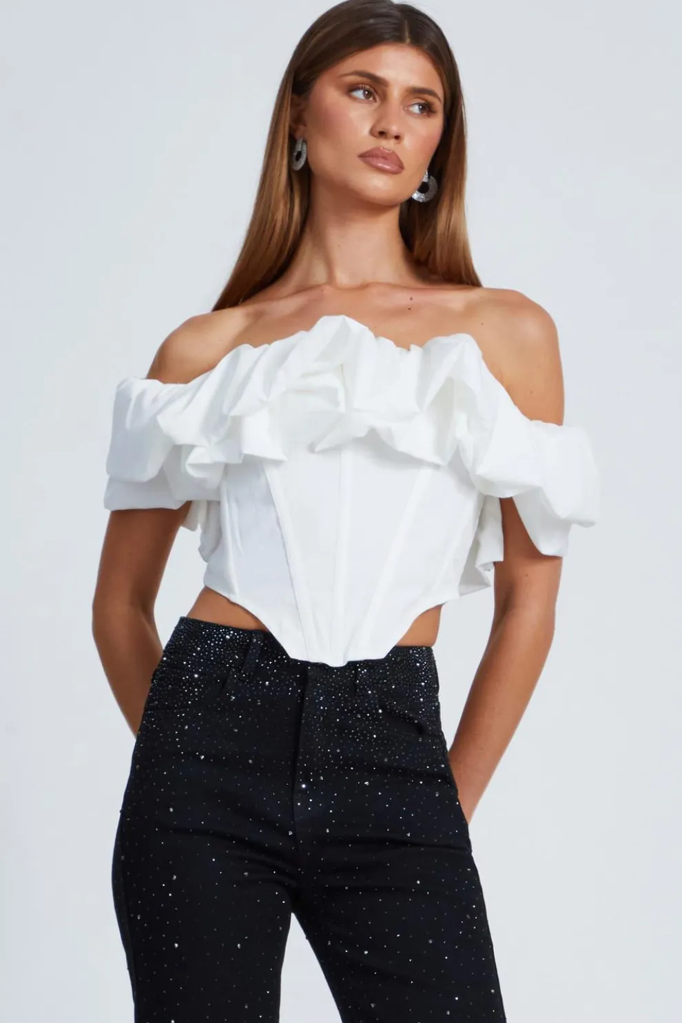 Cream Bardot Corset Top