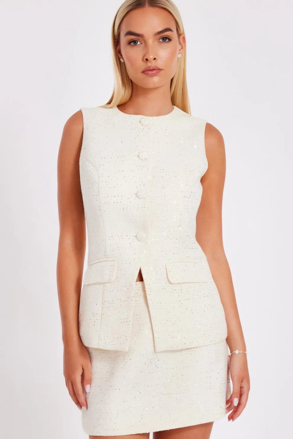 Cream Boucle Sequin Waistcoat