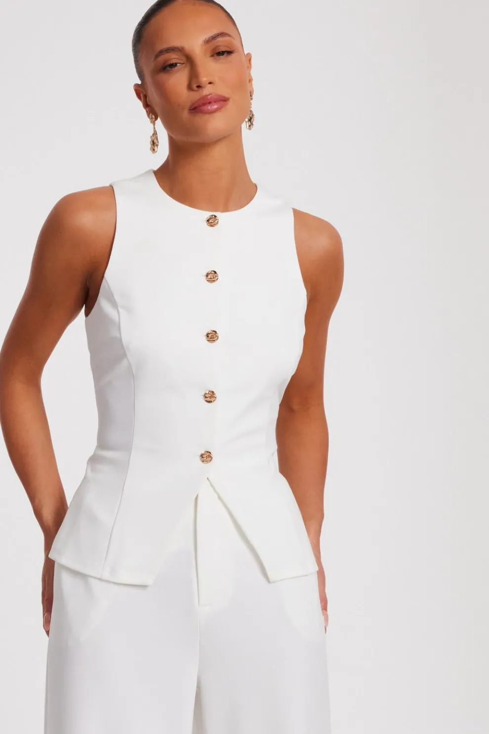 Cream Button Front Waistcoat