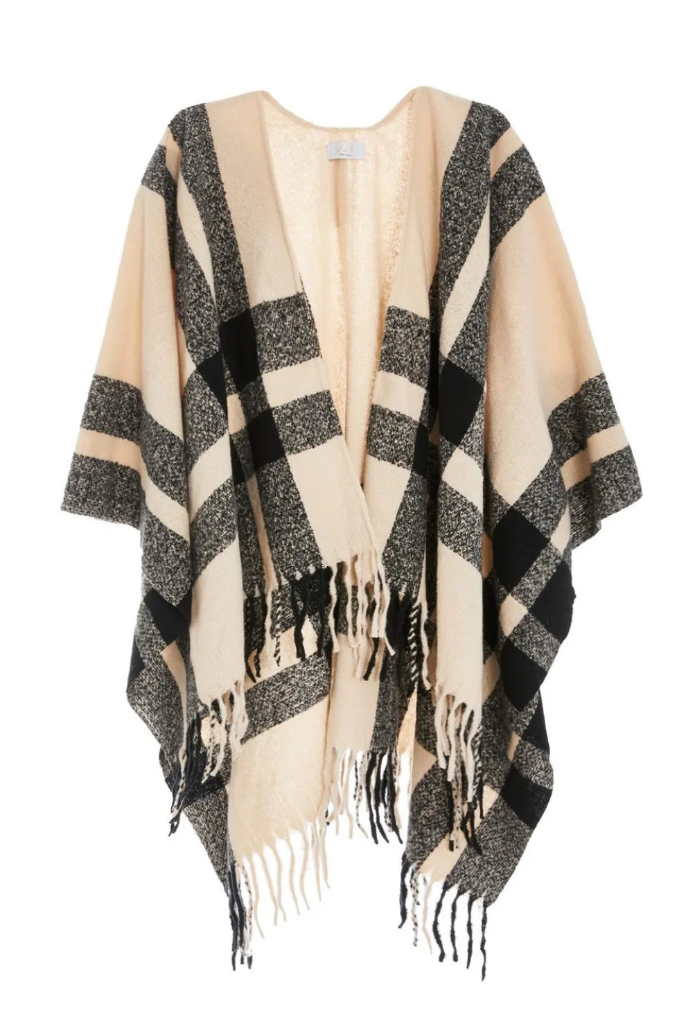 Cream Check Print Tassel Cape
