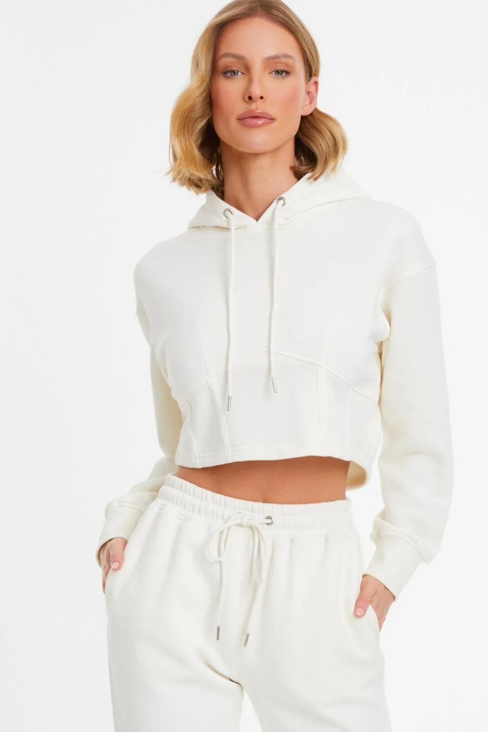 Cream Cropped Corset Hoodie