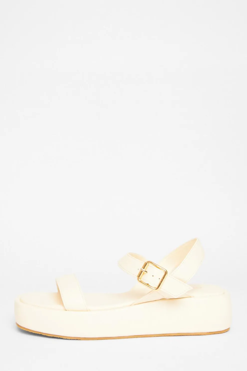 Cream Faux Leather Flatform Sandals
