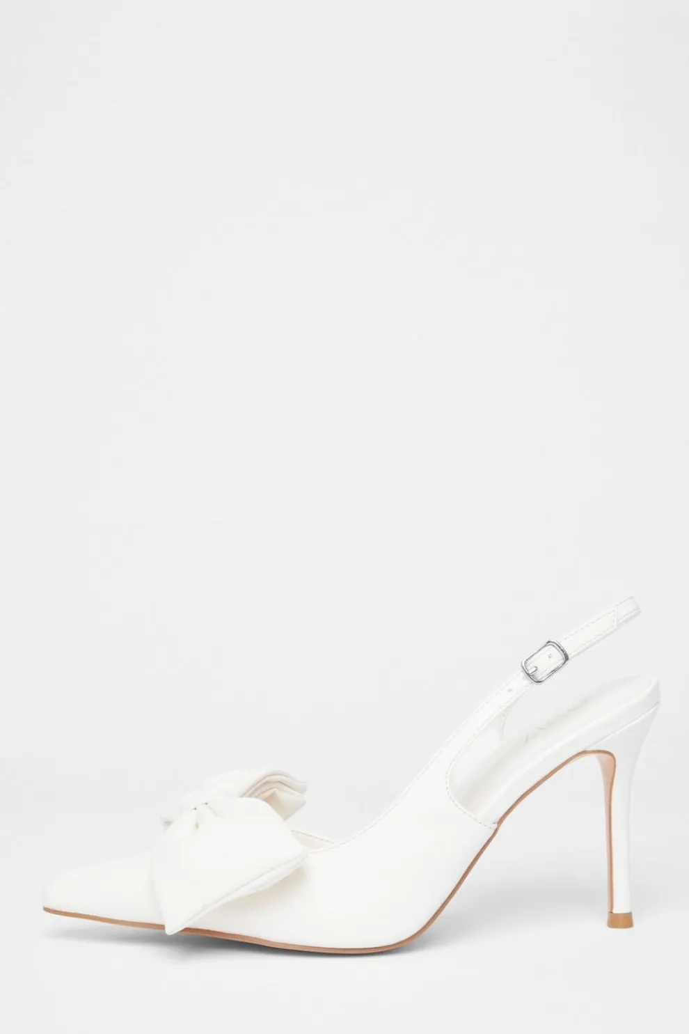 Cream Faux Leather Bow Court Heels