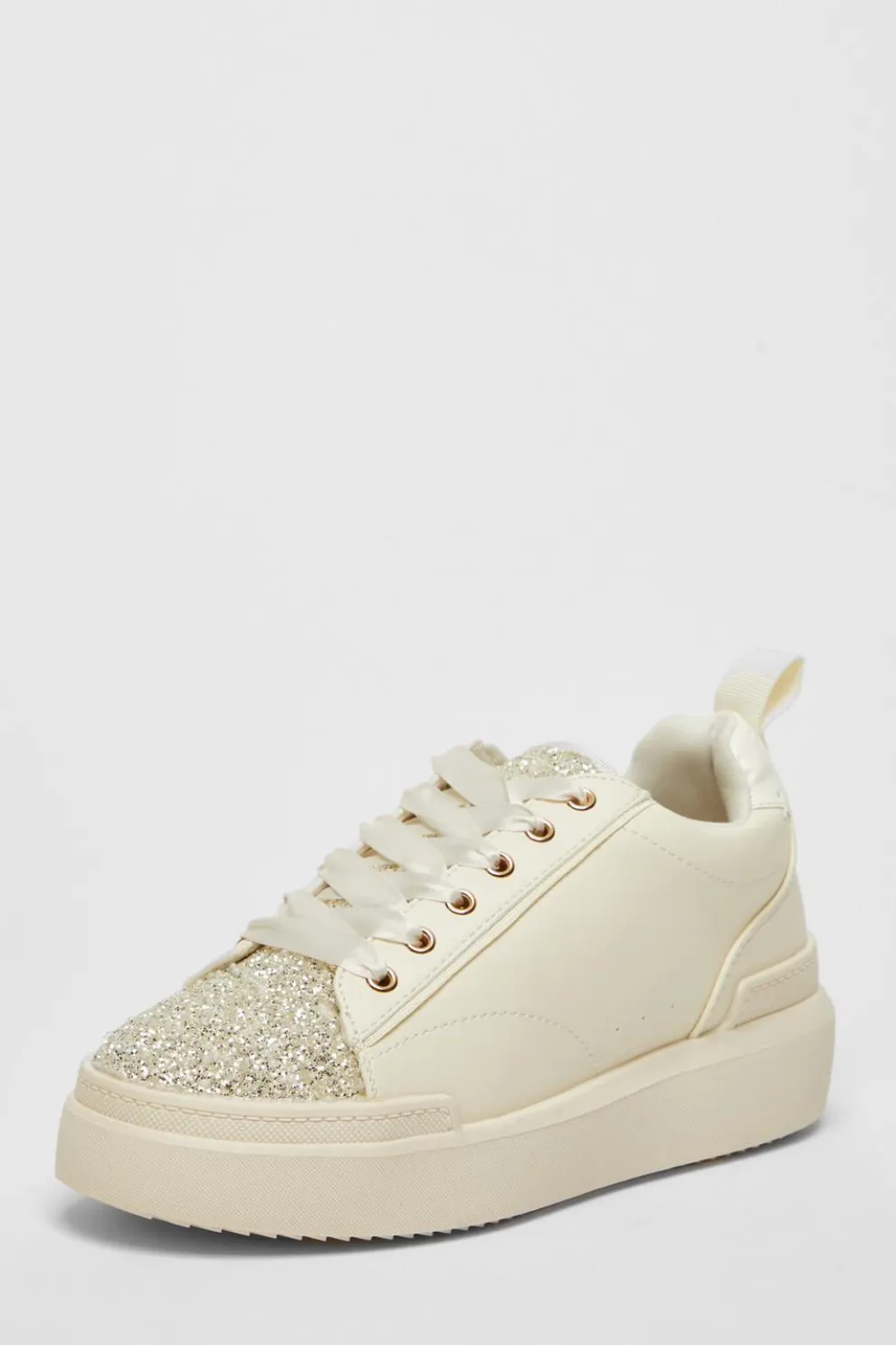 Cream Faux Leather Glitter Trainers