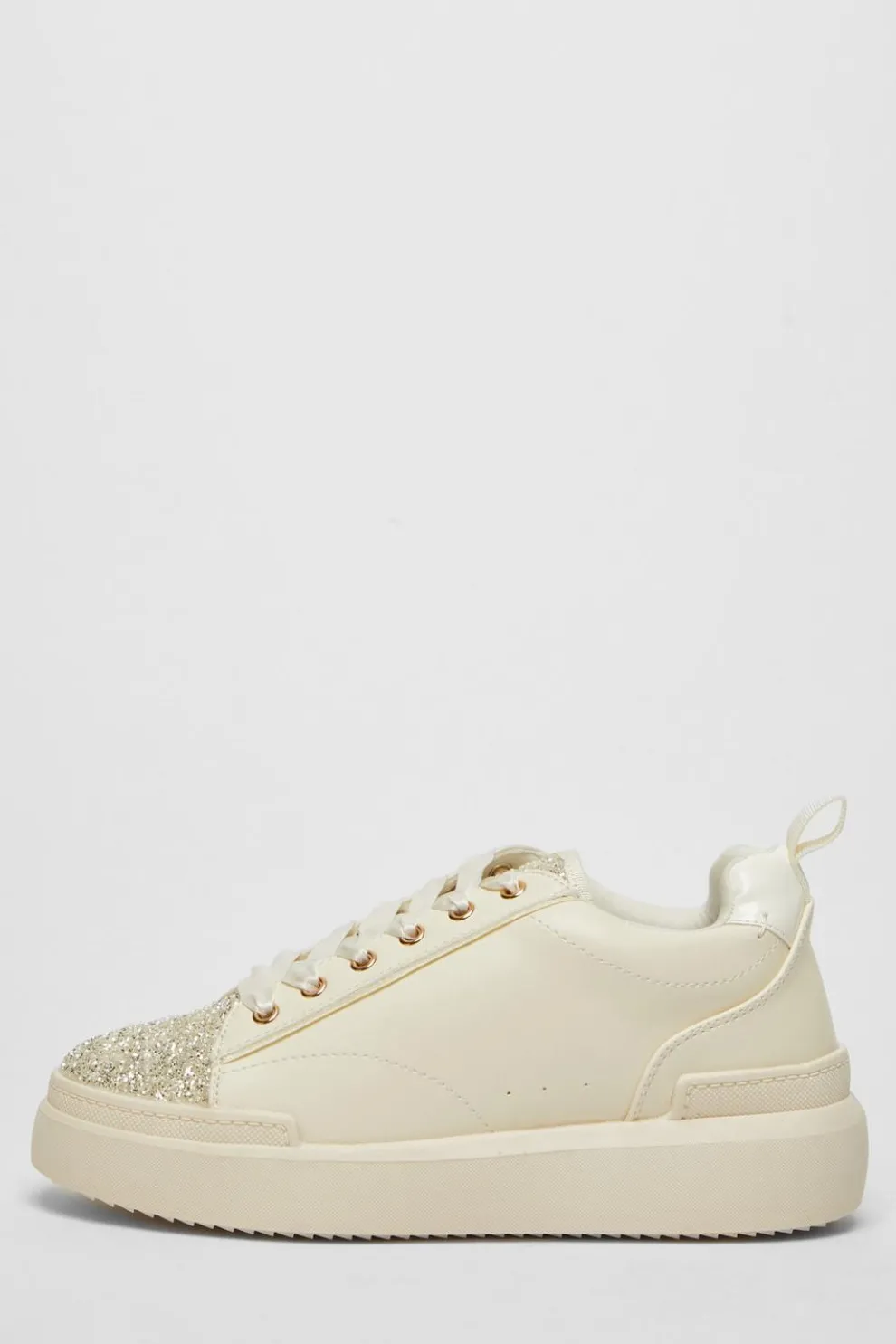 Cream Faux Leather Glitter Trainers