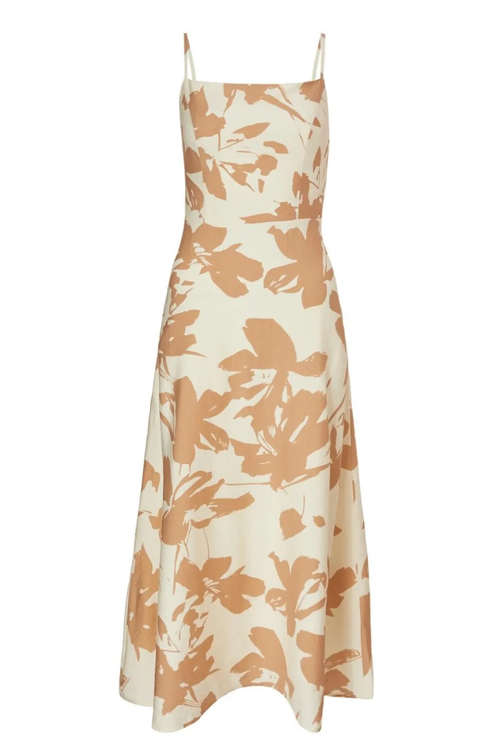 Cream Floral Print Midi Dress