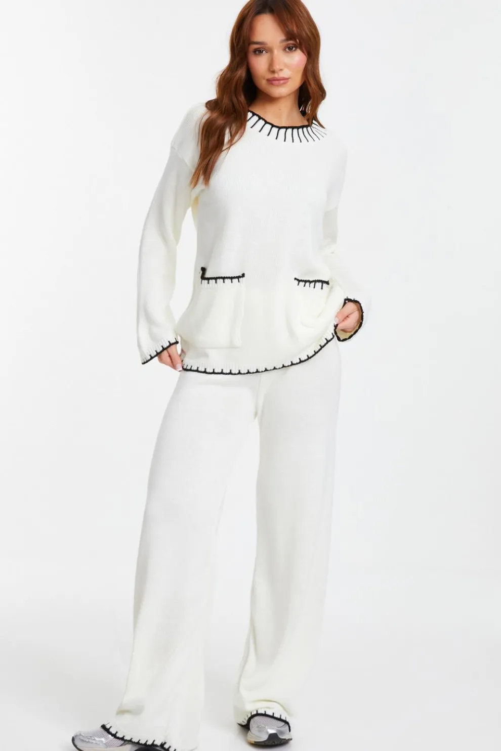 Cream Knit Contrast Stich Jumper