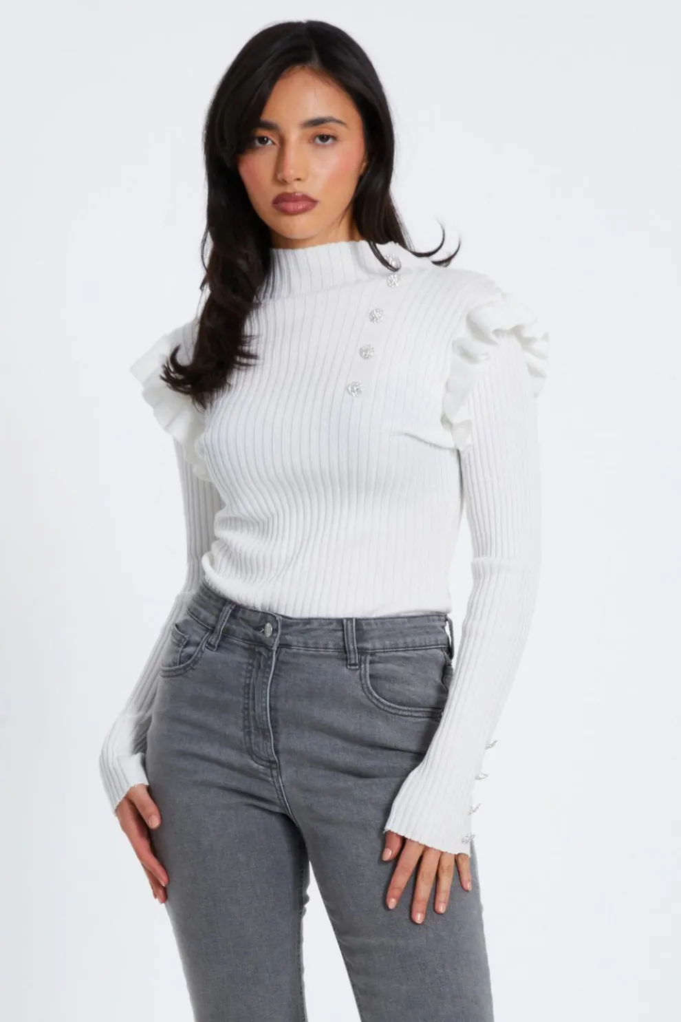 Cream Knit Frill Jumper