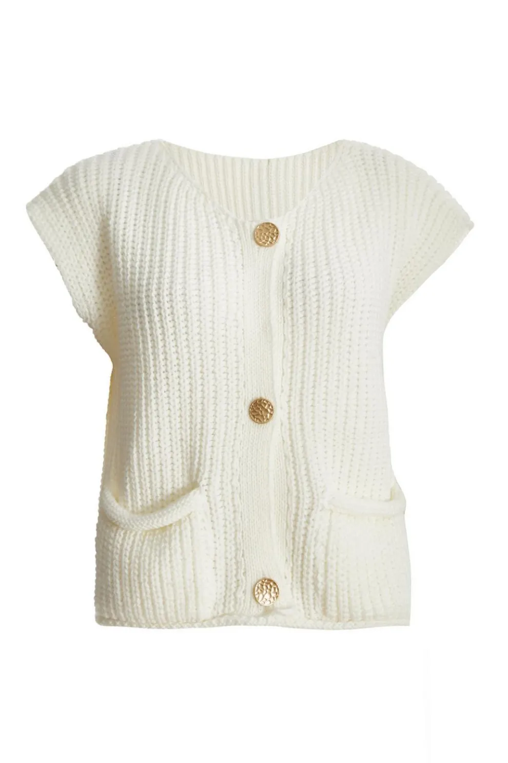 Cream Knit Sleeveless Cardigan