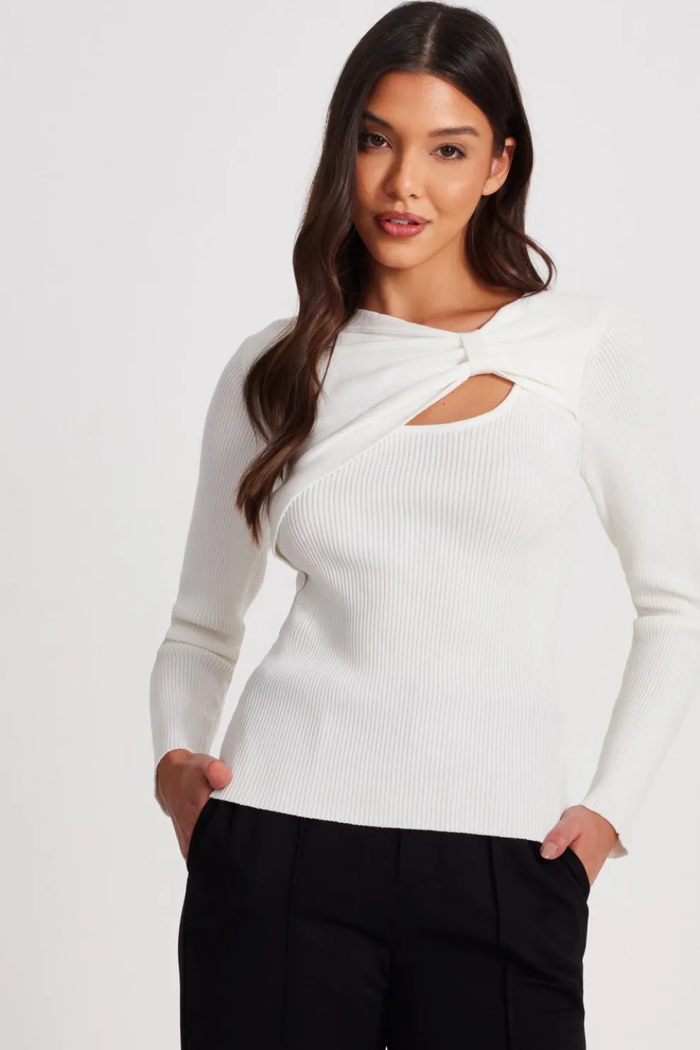 Cream Knitted Bow Detail Top