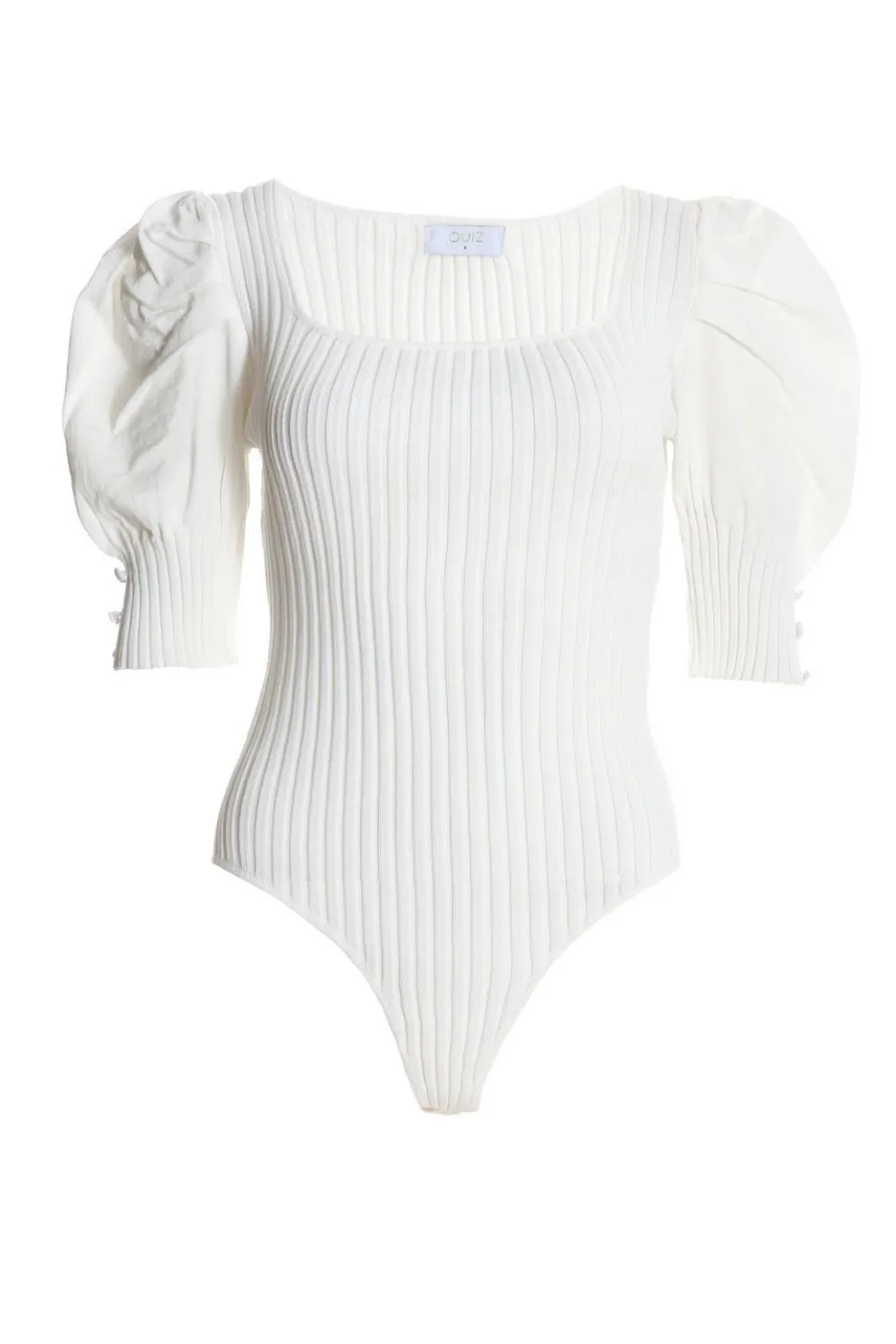 Cream Knitted Puff Sleeve Bodysuit