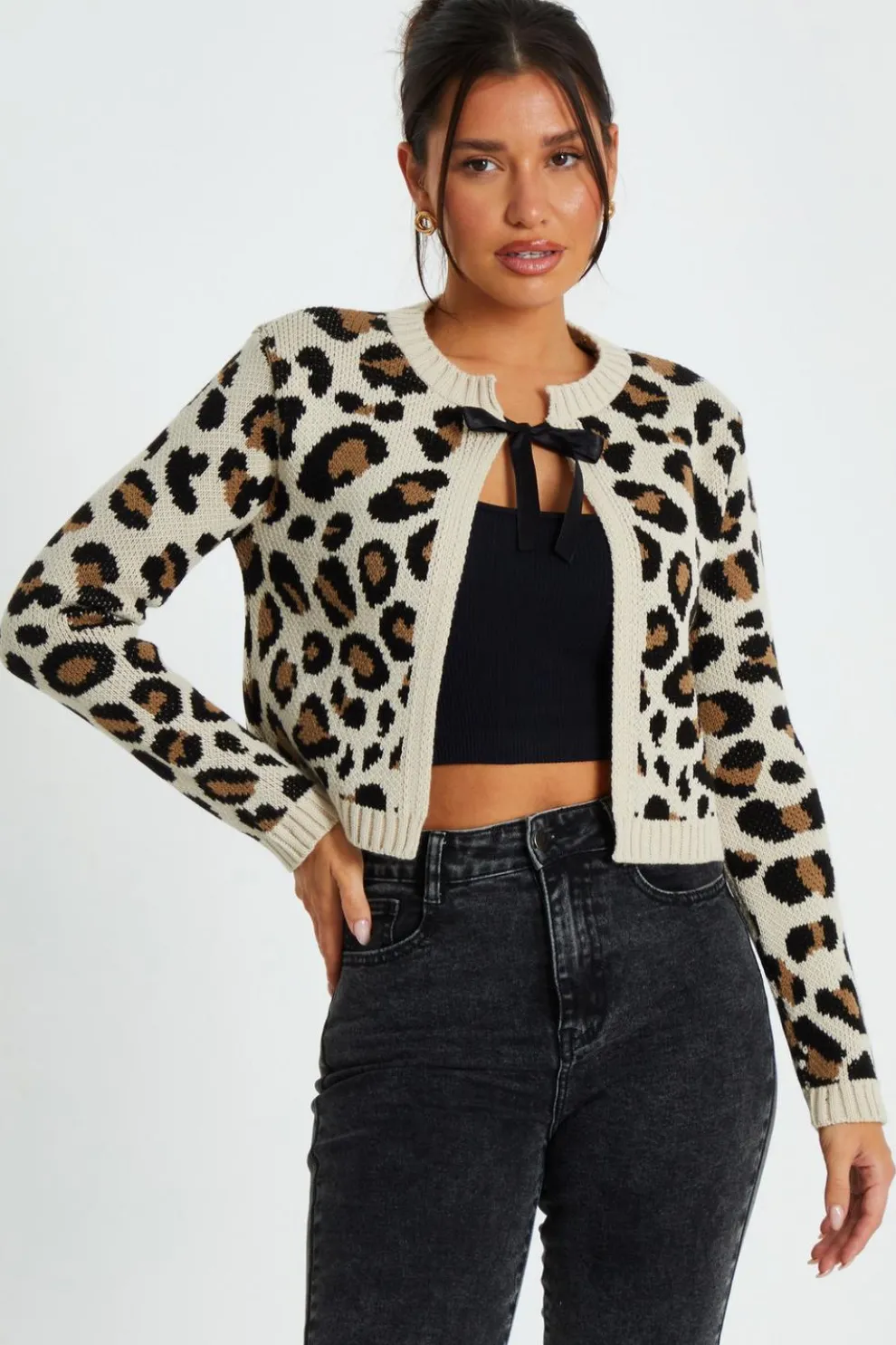 Cream Leopard Print Knit Cardigan